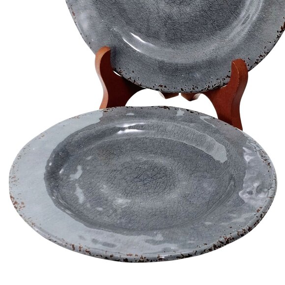 Pier 1 Carmelo Melamine Salad Plate 8.5" set/2 Grey rustic crackle unbreakable - Picture 3 of 10